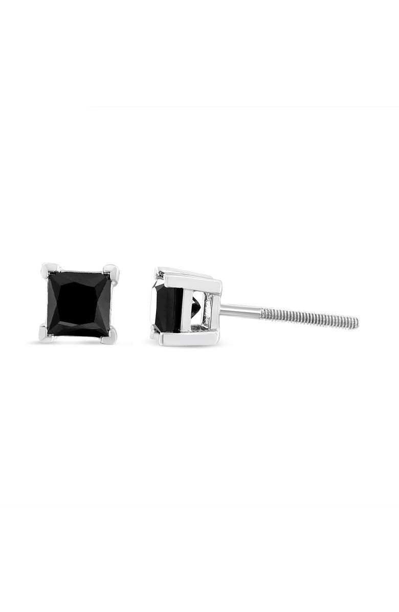 Haus of Brilliance 14K White Gold 1.00 Ct Princess Black Diamond Stud Earrings with Screw Backs, Alternate, color, White