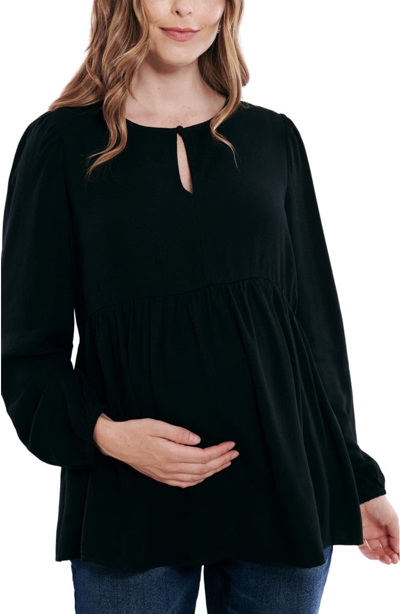 MOTHERHOOD MATERNITY Long Sleeve Empire Waist Keyhole Woven Blouse, Alternate, color, Black