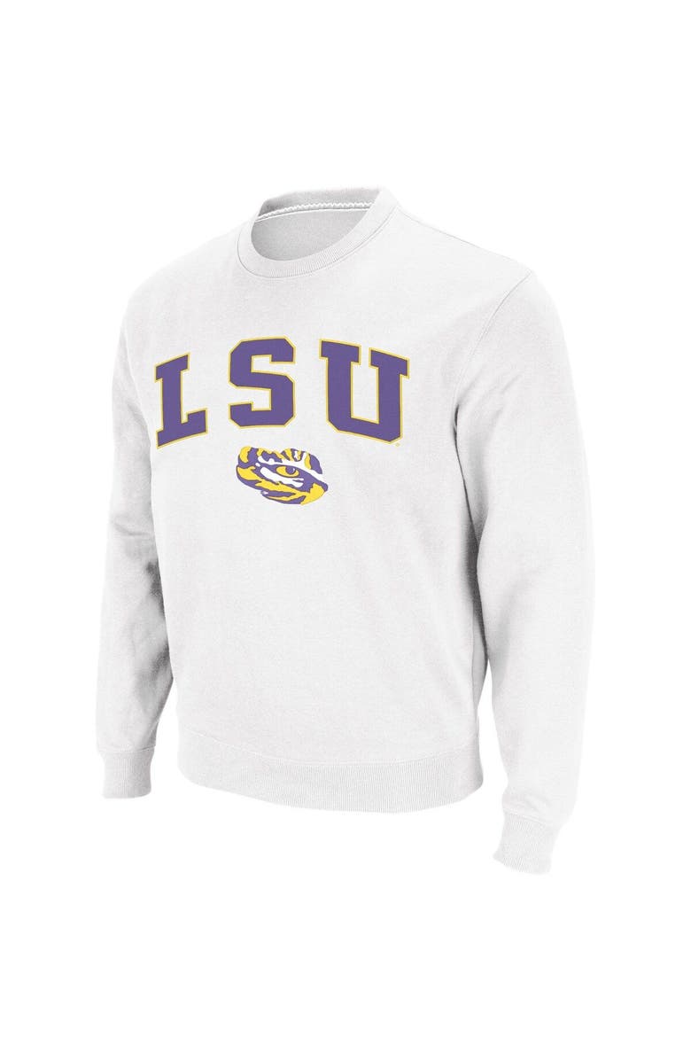 COLOSSEUM Men's Colosseum White LSU Tigers Arch & Logo Crew Neck Sweatshirt, Alternate, color, White