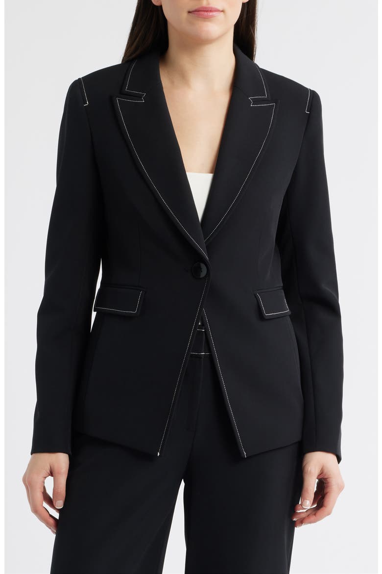 Topstitch Detail One-Button Jacket, Alternate, color, BLACK WHITE