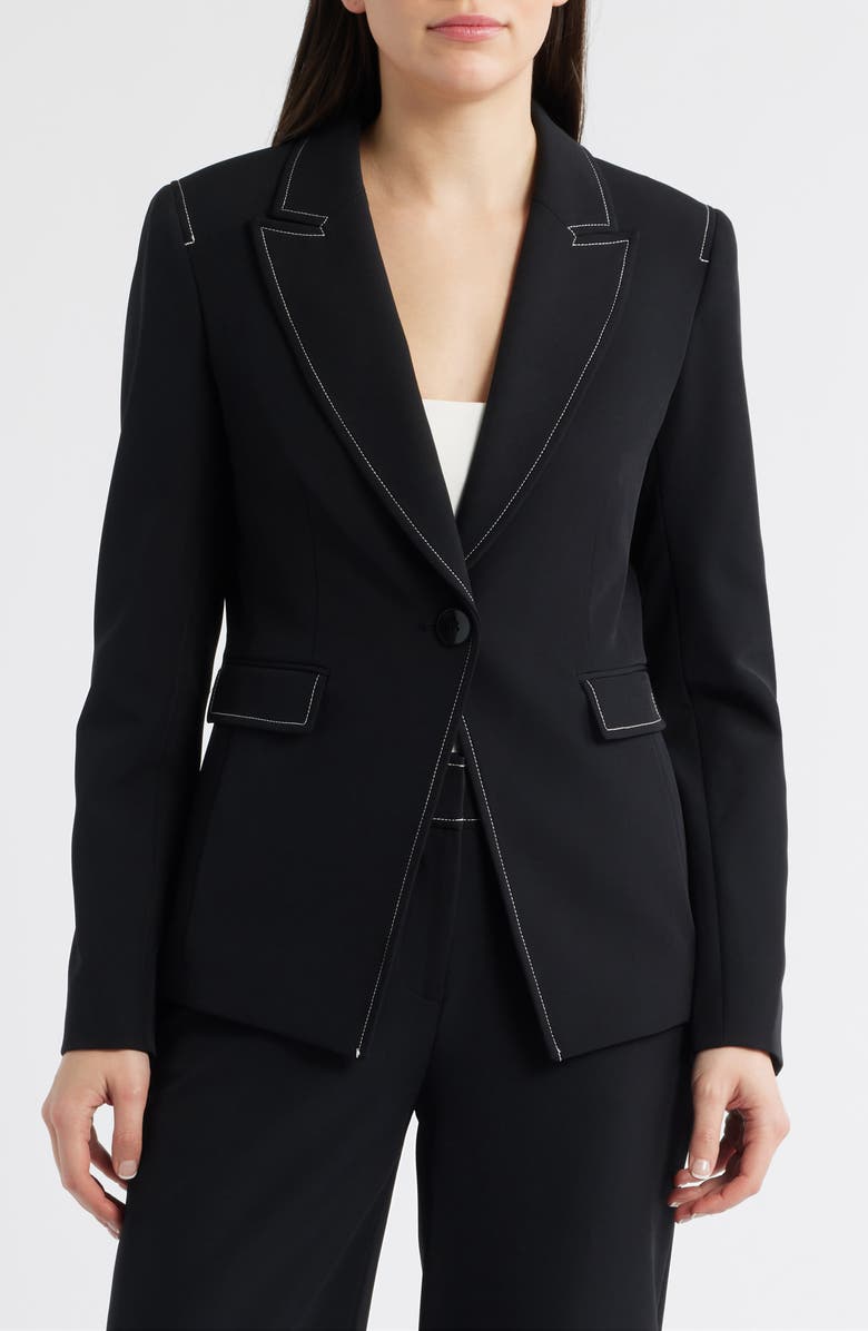 Tahari ASL Topstitch Detail One-Button Jacket, Alternate, color, Black White