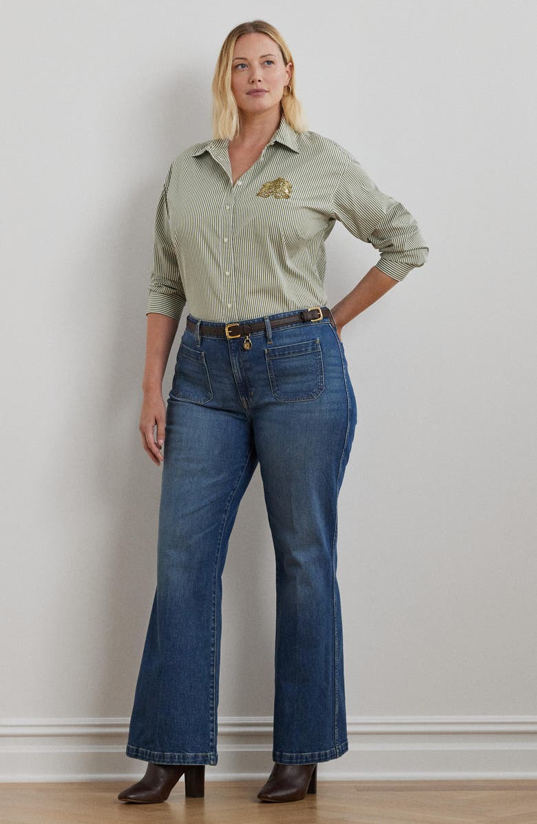 Lauren Ralph Lauren Stripe Lion Crest Cotton Button-Up Shirt, Alternate, color, 