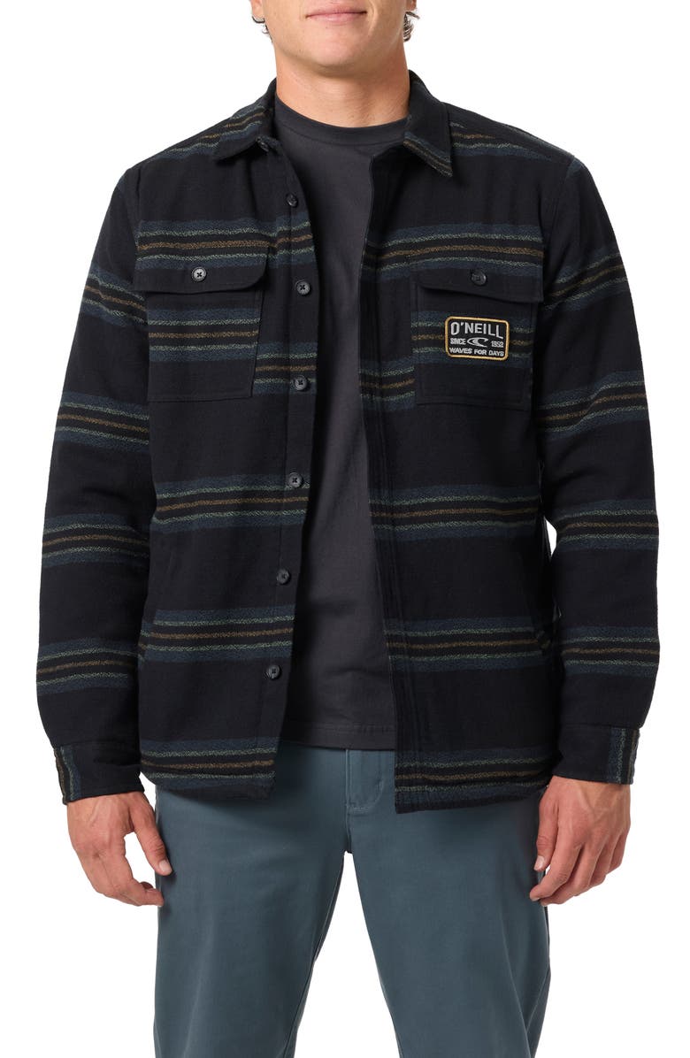 O'Neill Redmond Fleece Lined Button-Up Shirt Jacket, Main, color, Black 2
