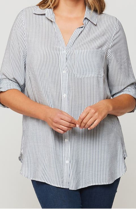 Elisa Striped Roll Sleeve Shirt (Plus Size)