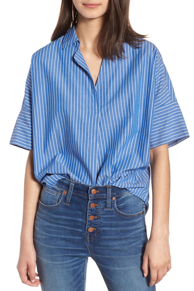 Courier Stripe Button Back Shirt, Main, color, MIDNIGHT SEA