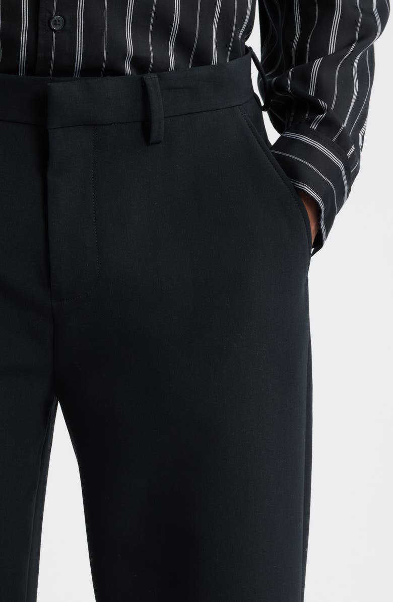 Open Edit Flat Front Tapered Stretch Twill Dress Pants, Alternate, color, Black Caviar