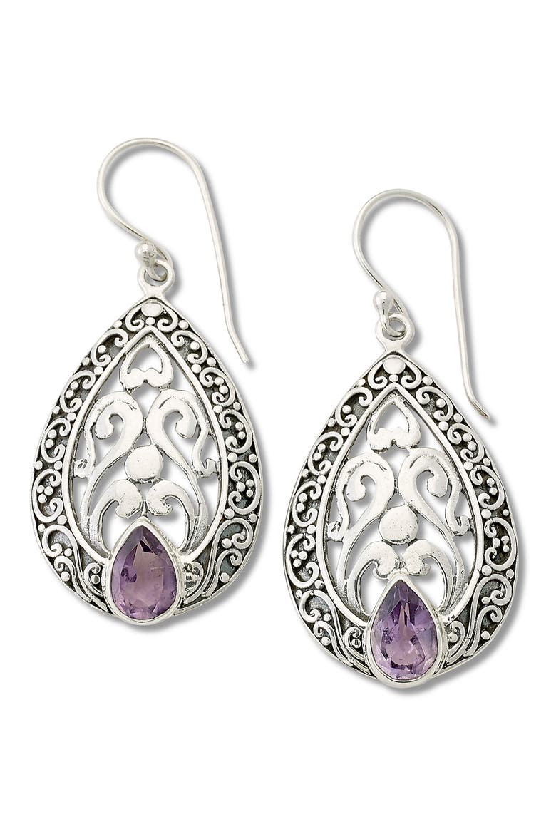 Engraved Blue Topaz Drop Earrings, Main, color, PURPLE