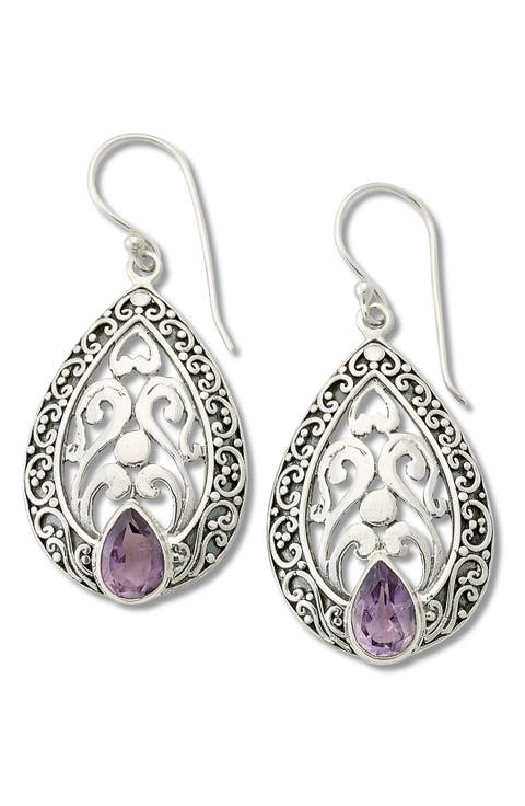 Engraved Blue Topaz Drop Earrings