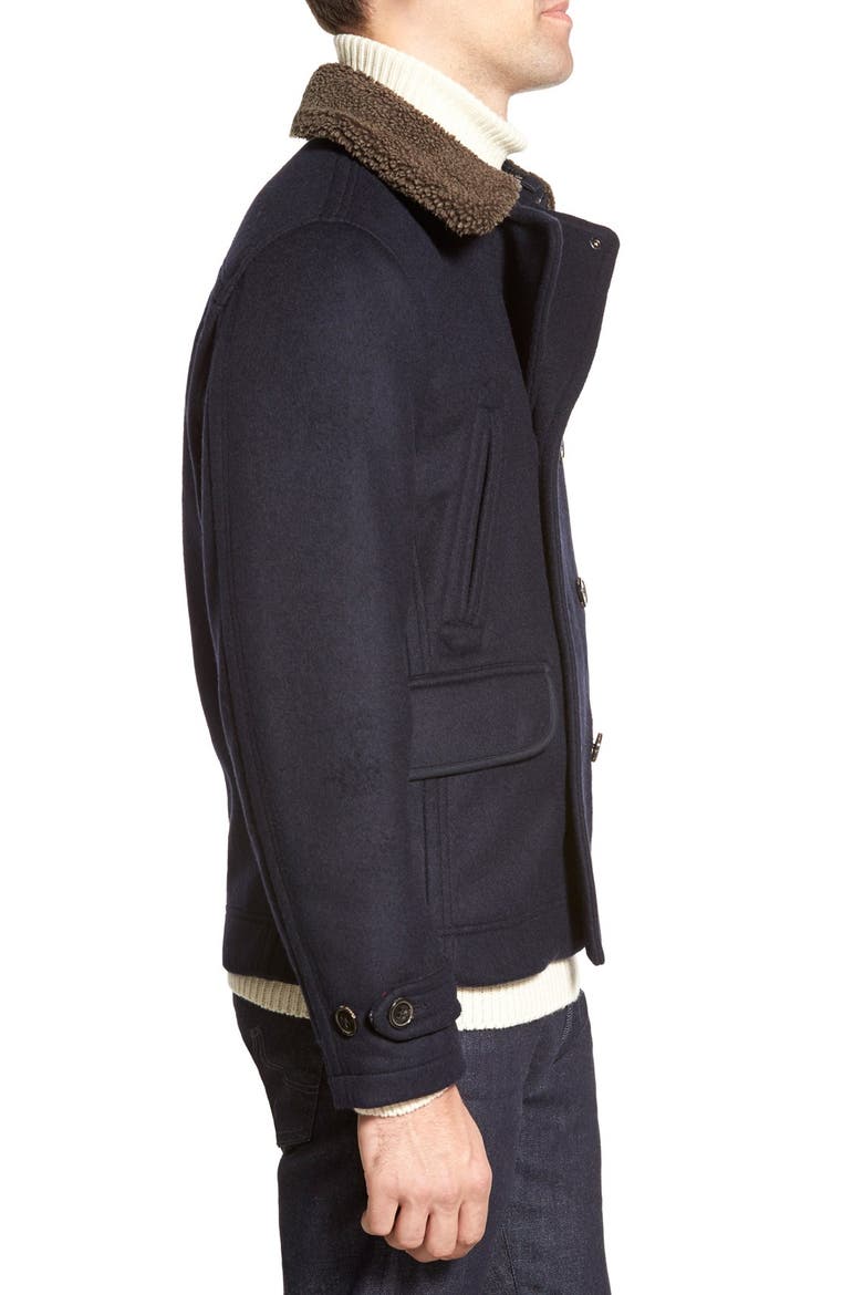 'Penston' Double Breasted Coat with Removable Faux Shearling Collar, Alternate, color, NAVY