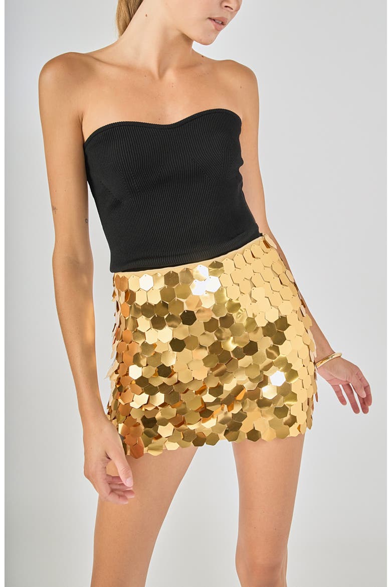 Hexagonal Paillette Miniskirt, Alternate, color, GOLD