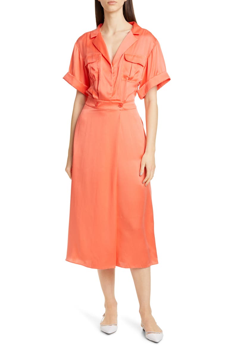 Orlenna Silk Blend Midi Shirtdress, Main, color, HOT CORAL