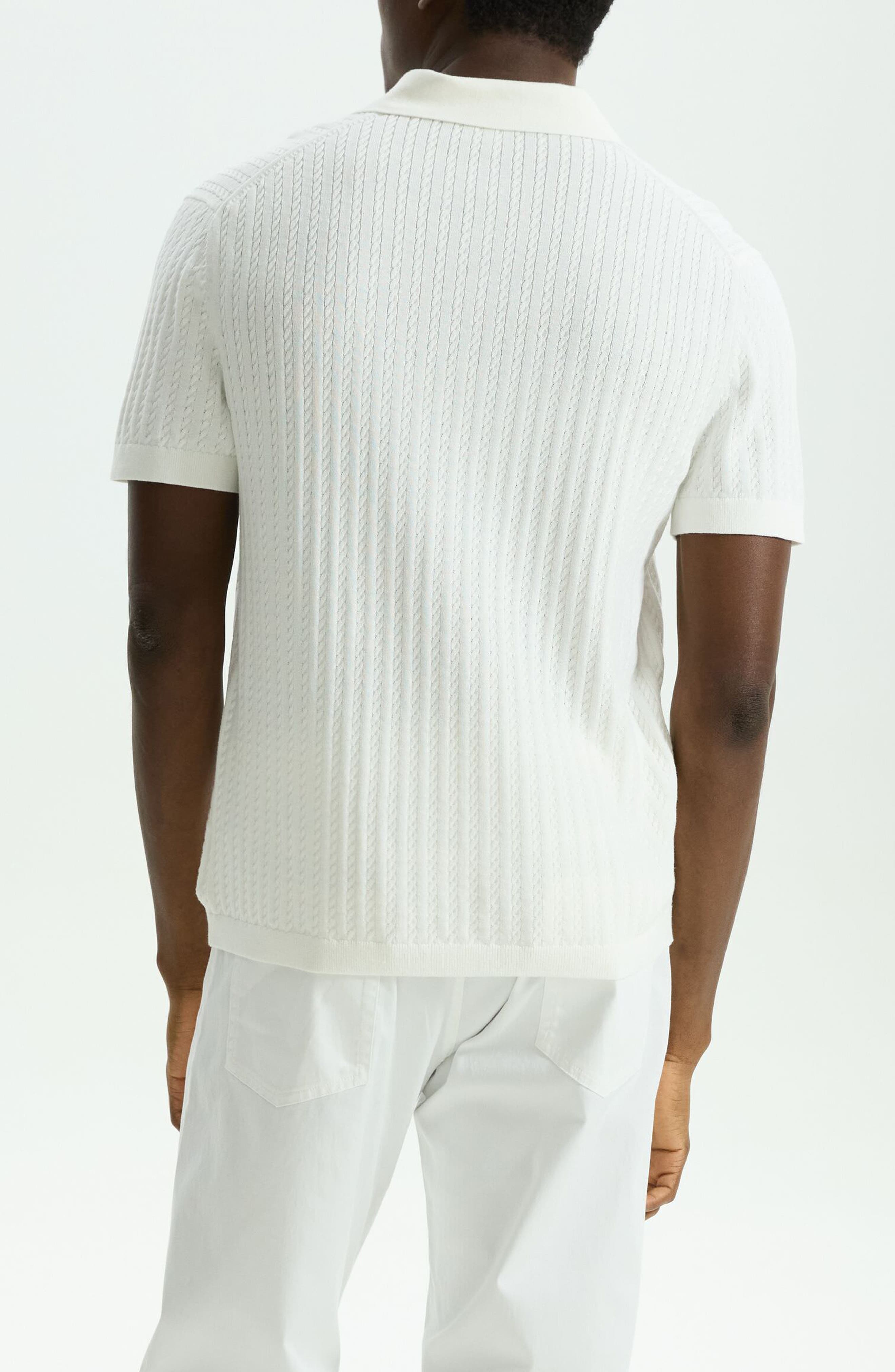 Cable Short Sleeve Cotton Blend Polo Sweater - image 2