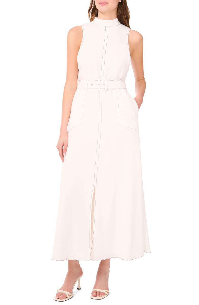 Halogen<sup>®</sup> Topstitched Mock Neck Midi Dress, Main, color, New Ivory
