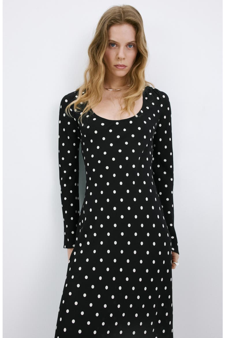 Dot Long Sleeve Maxi Dress, Alternate, color, BLACK