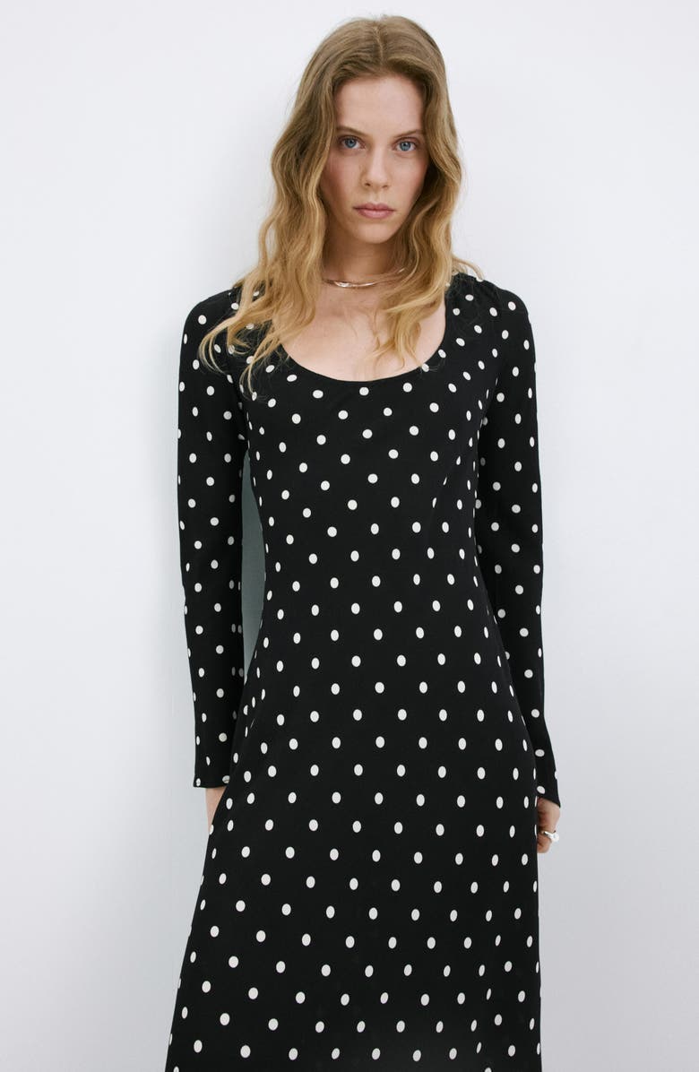MANGO Dot Long Sleeve Maxi Dress, Alternate, color, 