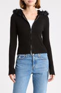 Madden Girl Faux Fur Trim Hooded Cardigan