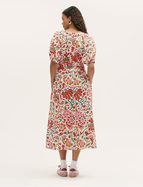 Finery London Estee Floral Crepe Midi Smock Dress In White