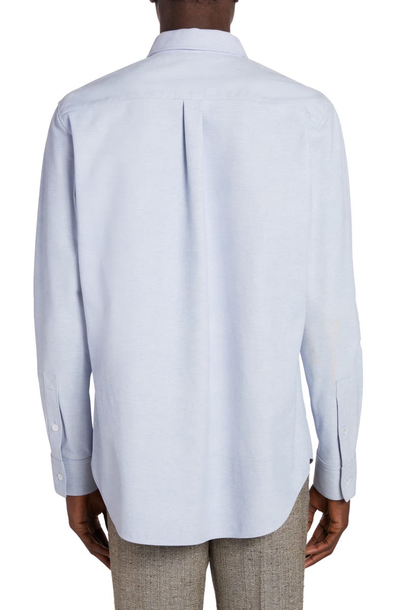 Bottega Veneta Oxford Print Leather Button-Down Shirt, Alternate, color, 4132 Light Blue