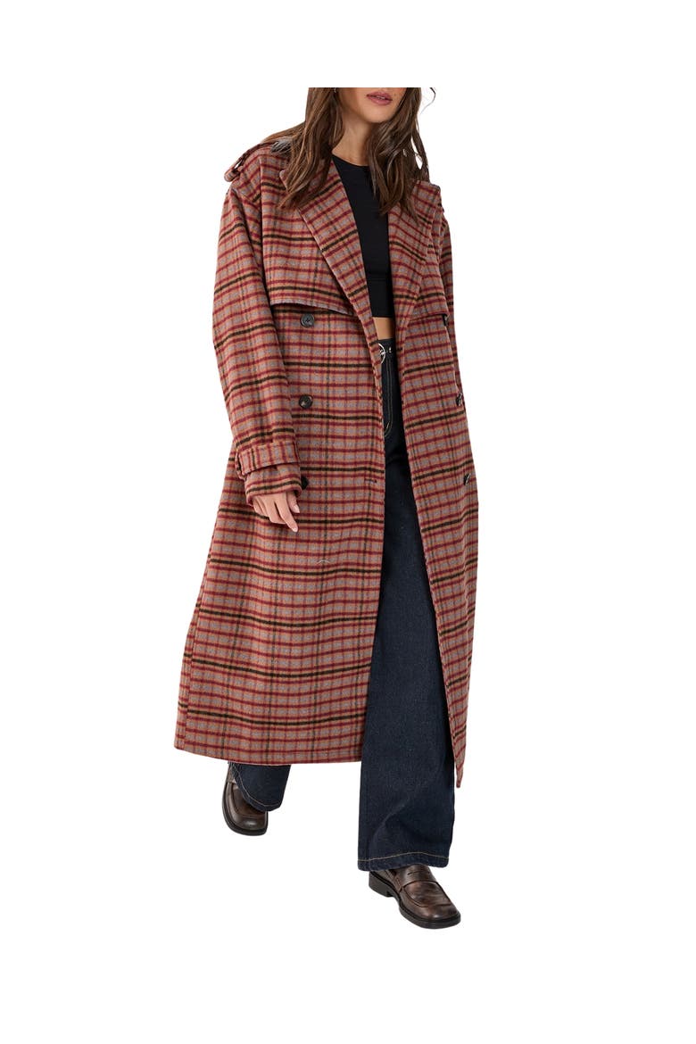 Check Vinyl Collar Trench Coat, Alternate, color, Brown