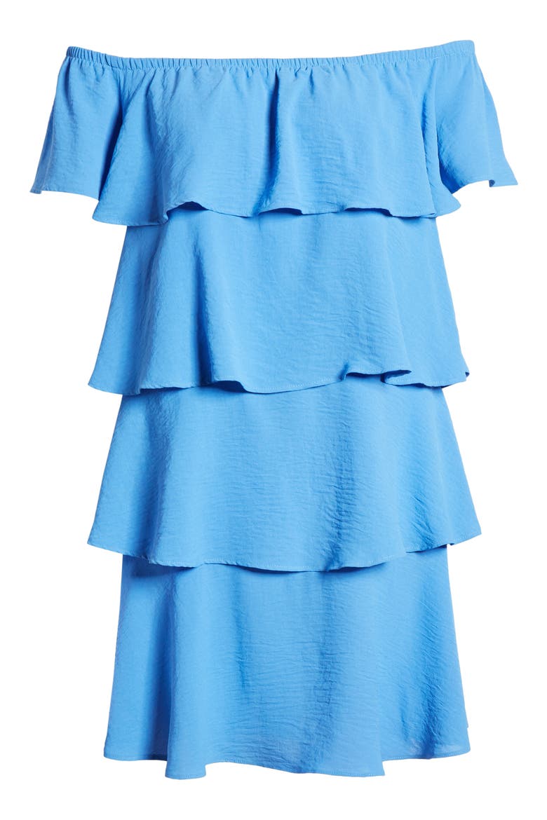 x Hot Summer Nights Natalie Off The Shoulder Ruffle Dress (Nordstrom Exclusive), Alternate, color, CORNFLOWER
