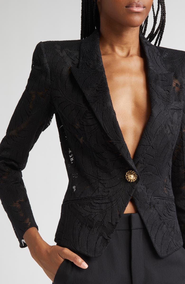 Balmain Fitted Lace Blazer, Alternate, color, Black