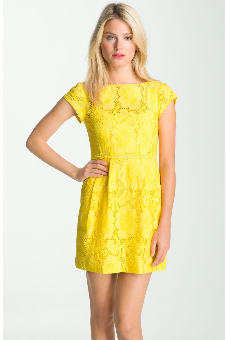 'Vamos' Floral Eyelet Dress, Main, color, SUNFLOWER