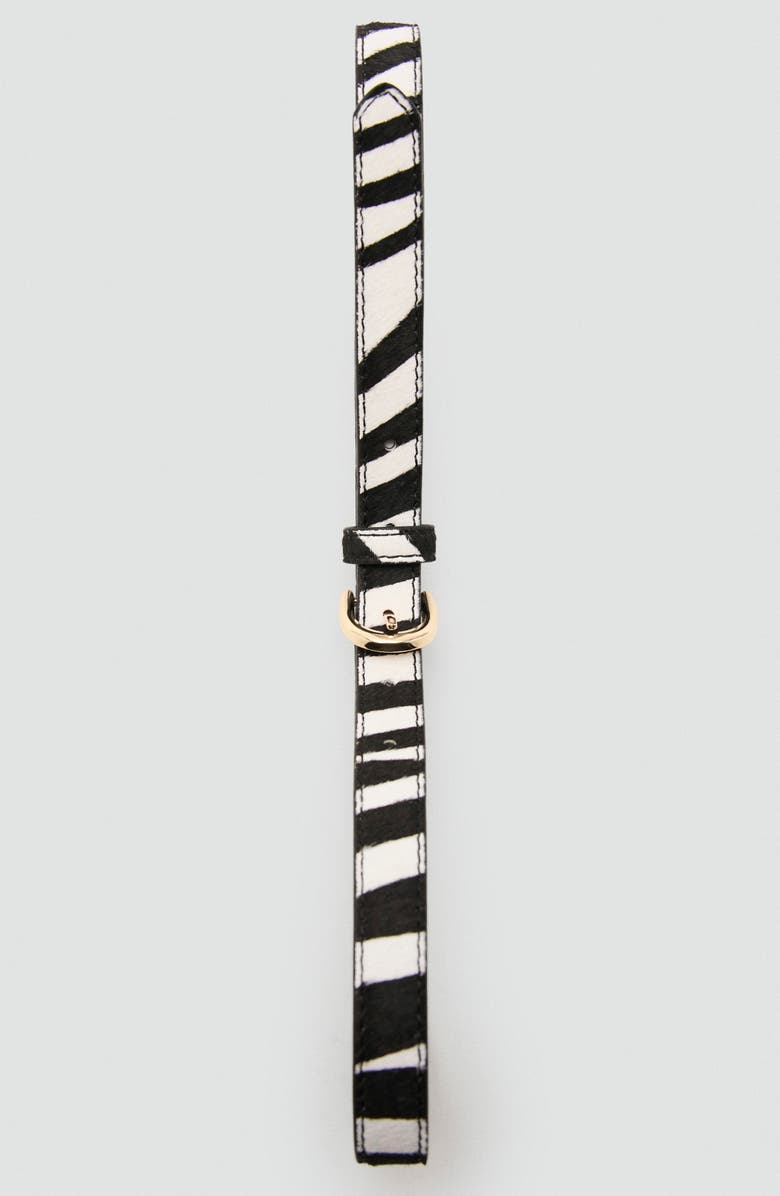 MANGO Animal Print Calf Hair Belt, Alternate, color, Black