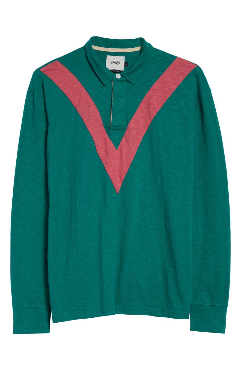 Drake's Chevron Stripe Cotton Rugby Shirt, Alternate, color, 402 Bottle Grn / Magenta