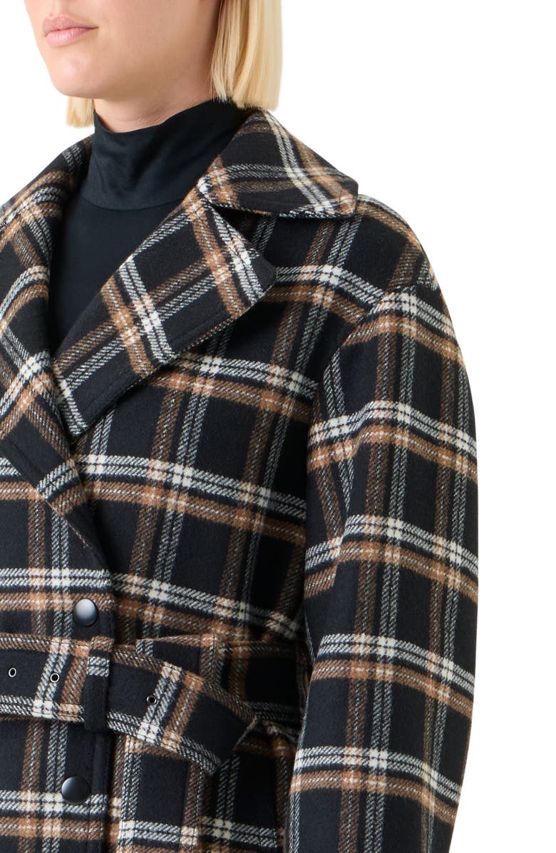 Akris punto Plaid Double Face Wool Blend Trench Coat, Alternate, color, Black-Camel-Cream