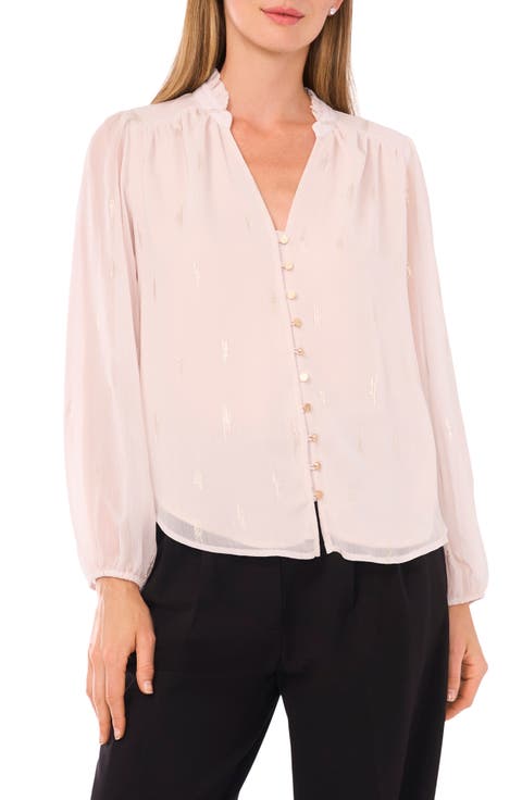 Ruffle V-Neck Button-Up Shirt