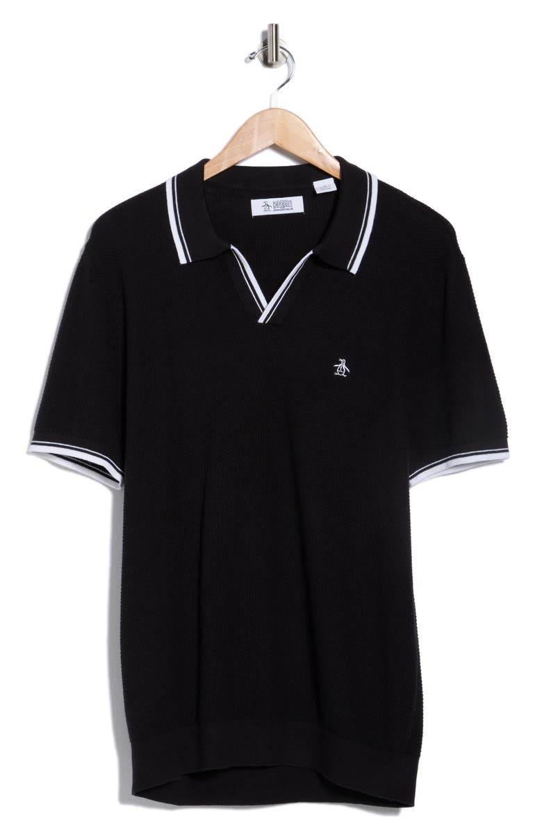 Original Penguin Textured Johnny Collar Cotton Polo, Alternate, color, True Black