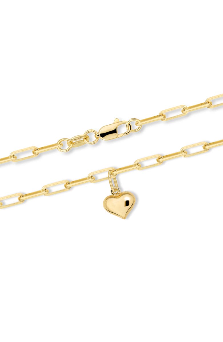 DEVATA Sweet Heart Charm with Paperclip Chain Bracelet in 14K Gold, 7.5", Alternate, color, Yellow Gold