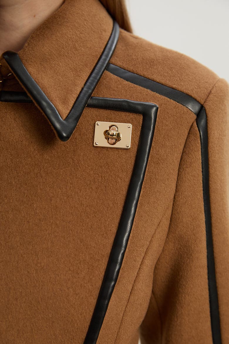 Wool PU Belted Midi Coat, Alternate, color, Camel