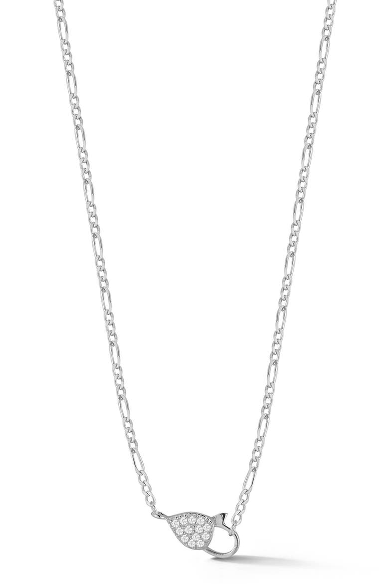 Pavé Cubic Zirconia Clasp Pendant Necklace, Main, color, SILVER