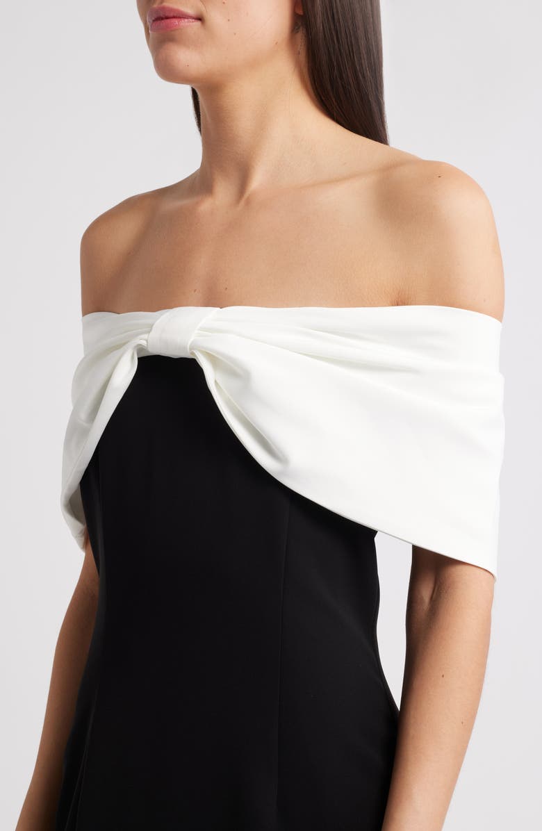 Sonya Moda Belluno Off the Shoulder Column Gown, Alternate, color, Black And White