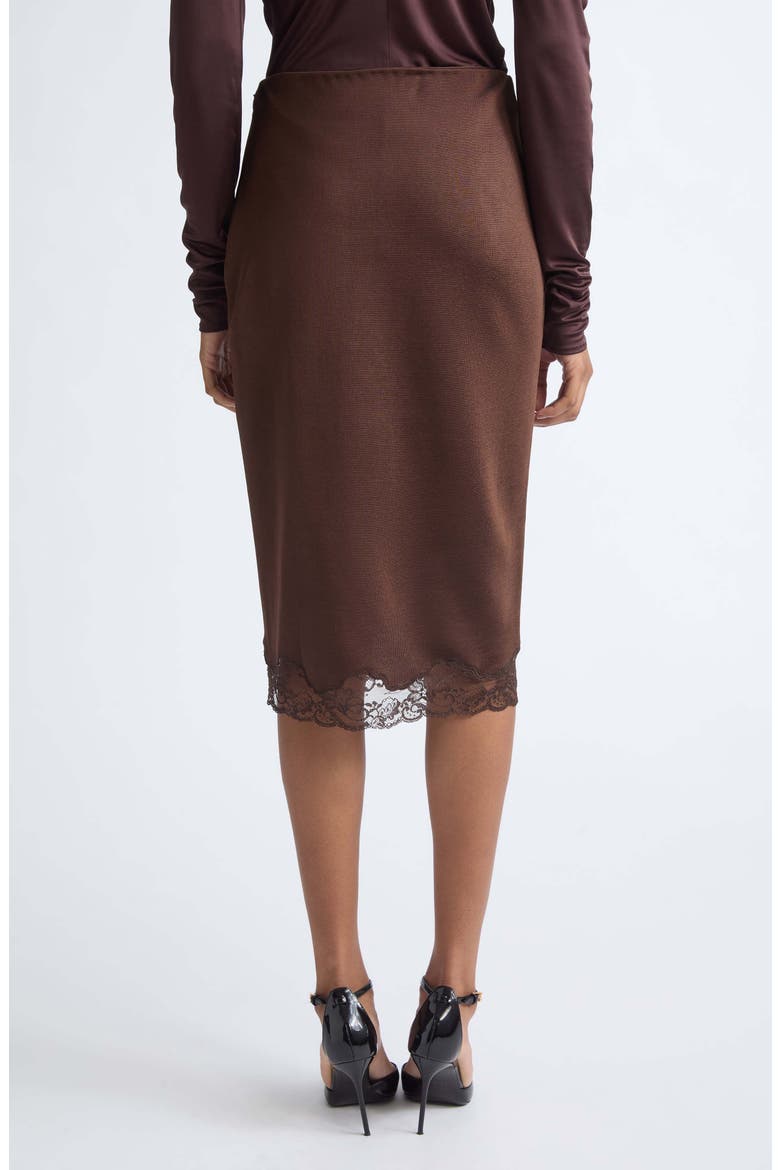 Lace Trim Knit Midi Skirt, Alternate, color, A91 CHESTNUT