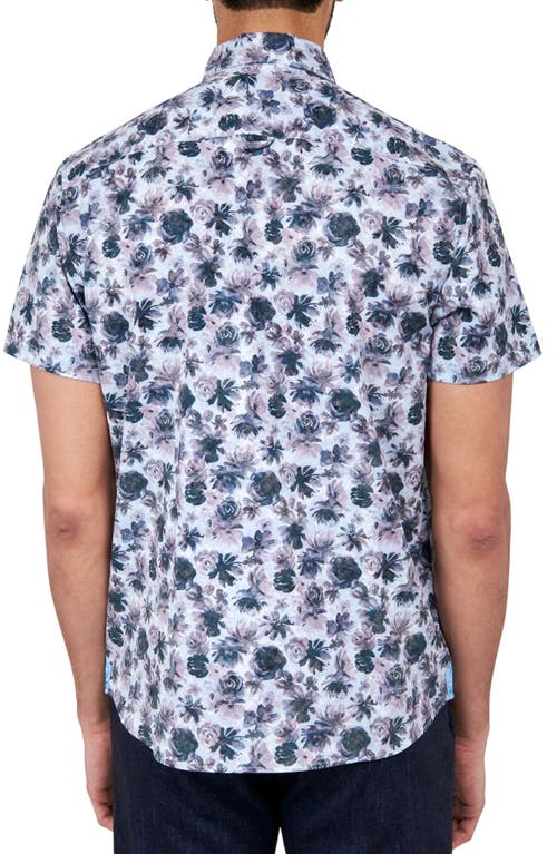 Brooklyn Brigade Quay Watercolor Floral Short Sleeve Shirt In Navy/purple