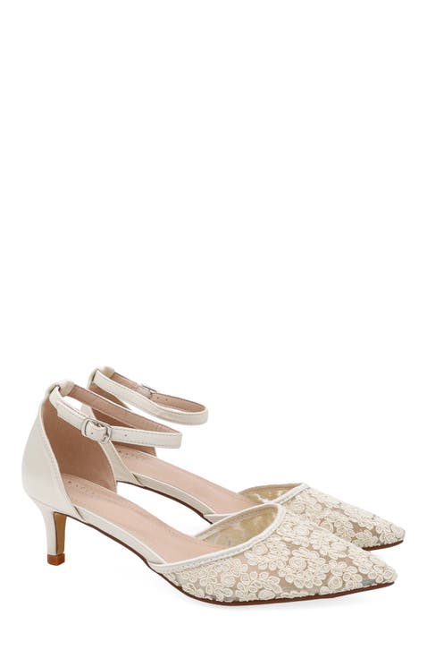 Claudia Crochet Lace Wedding Kitten Heel