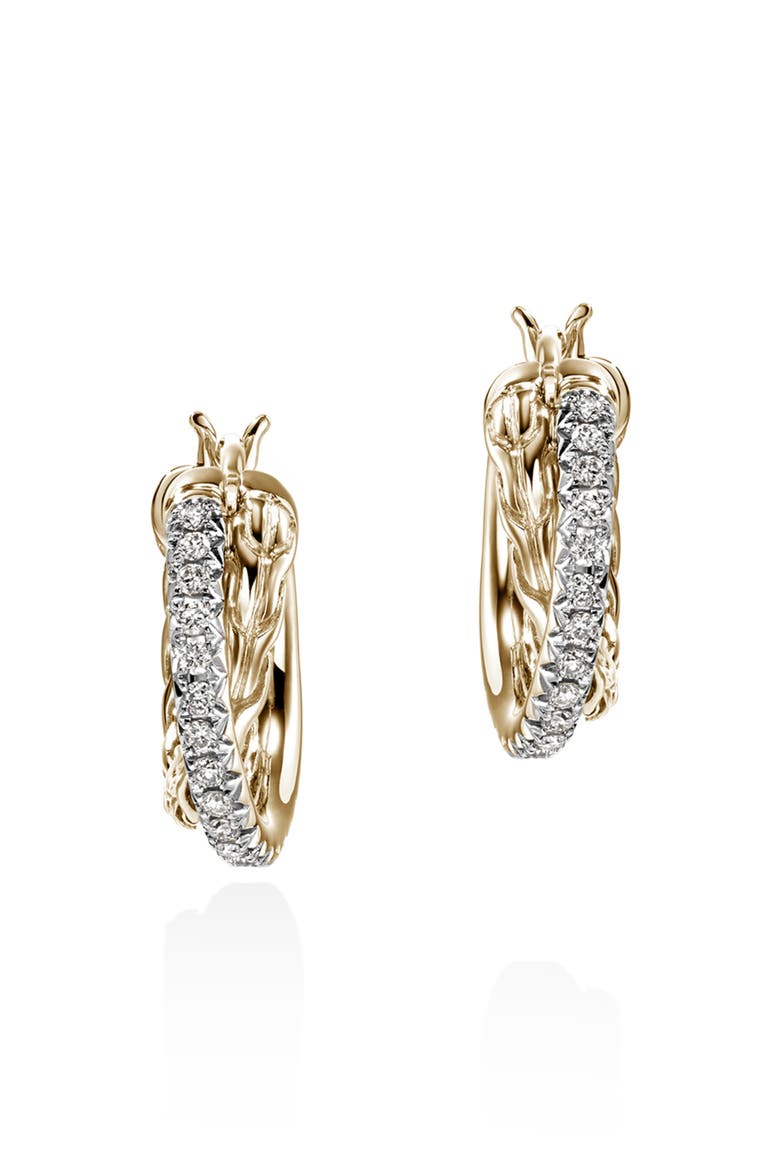 JH Essential Pavé Crossover Hoop, Gold, Diamonds, 9.5mm, Main, color, SILVER/ GOLD/ DIAMONDS