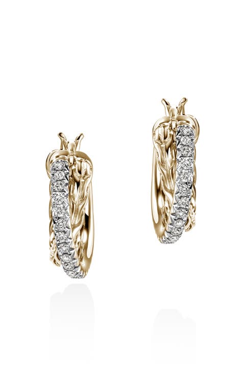 JH Essential Pavé Crossover Hoop, Gold, Diamonds, 9.5mm