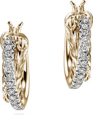 John Hardy JH Essential Pavé Crossover Hoop, Gold, Diamonds, 9.5mm