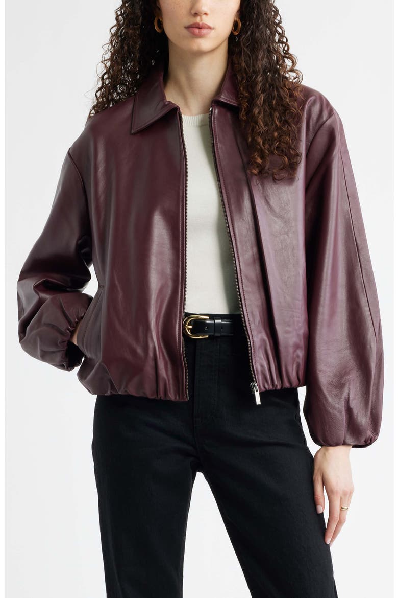 Bubble Hem Leather Jacket, Main, color, BURGUNDY ANDORRA
