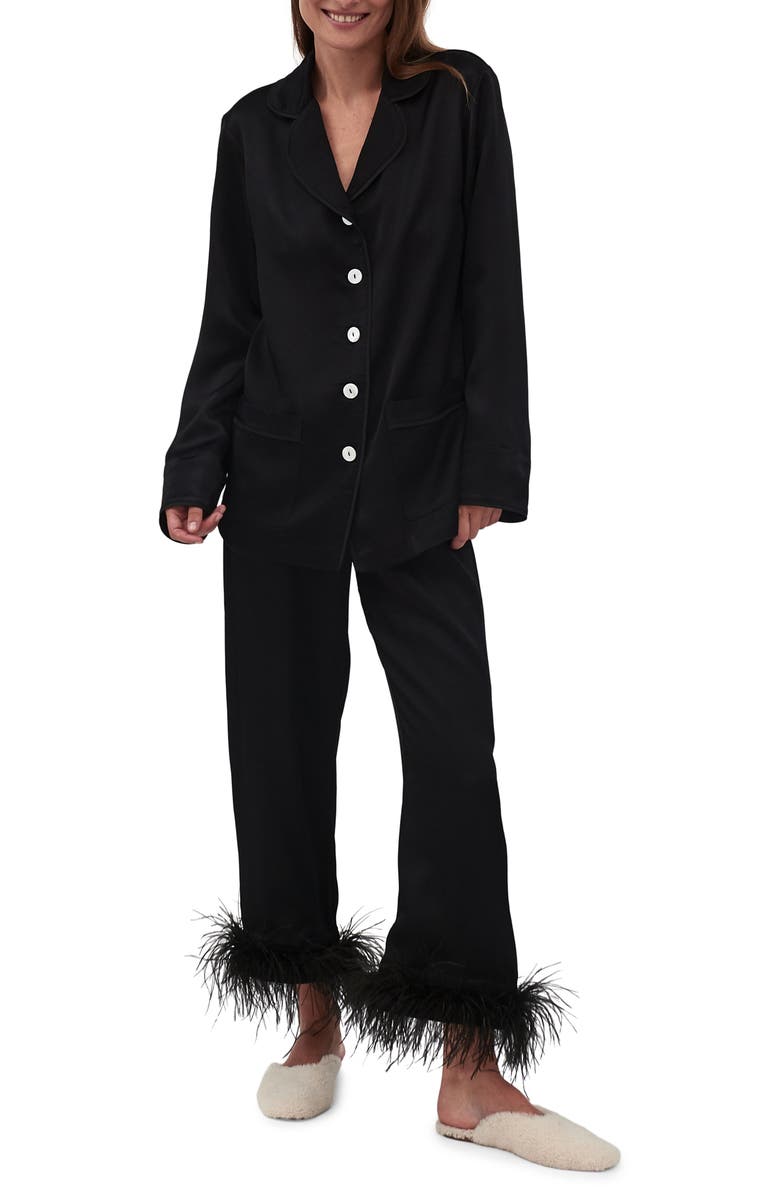 Sleeper Party Pajamas with Detachable Ostrich Feather Trim, Main, color, 