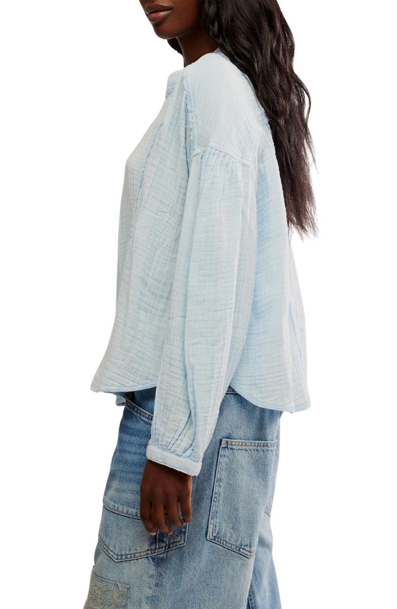 Free People Valley Cotton Doublecloth Button-Up Shirt, Alternate, color, Ice Water