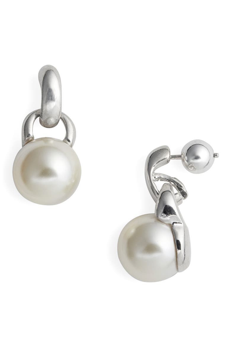 Everyday Imitation Pearl Earrings, Main, color, STERLING SILVER