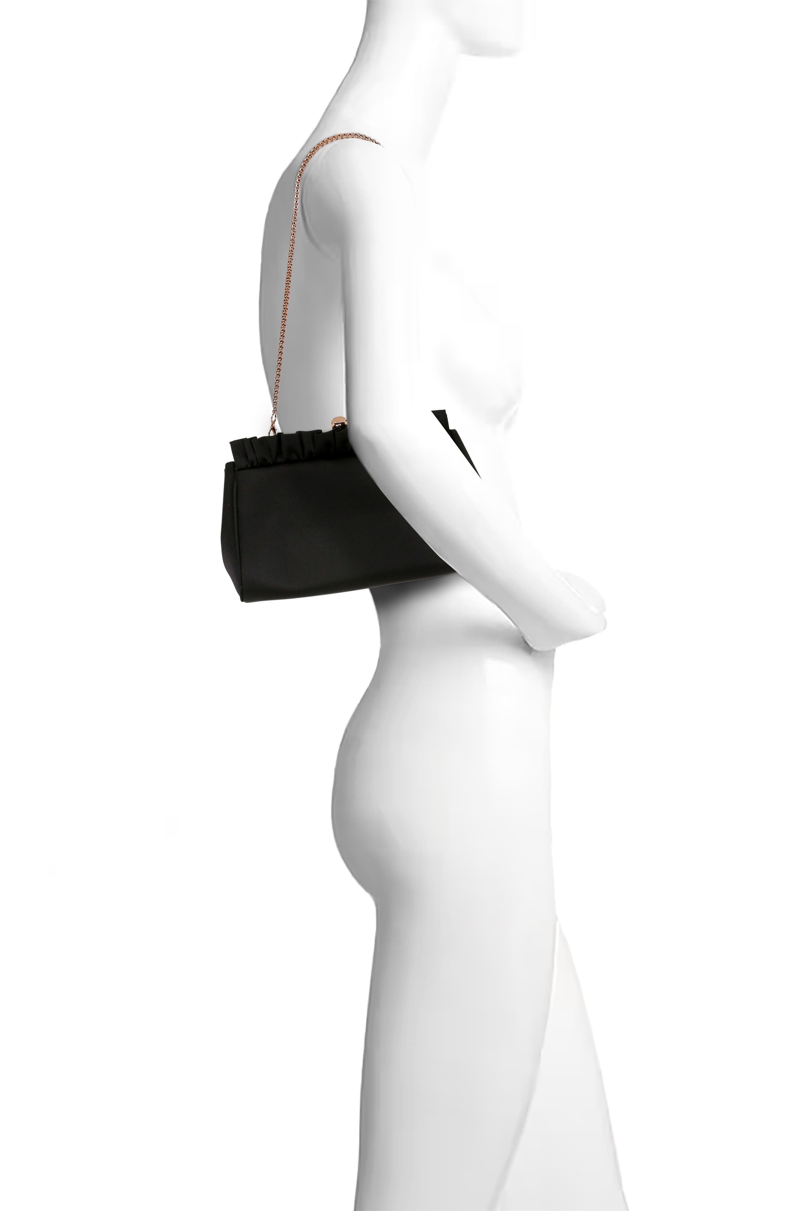 Jewel Badgley Mischka Olivia Satin Ruffle Top Pouch Clutch, Alternate, color, 