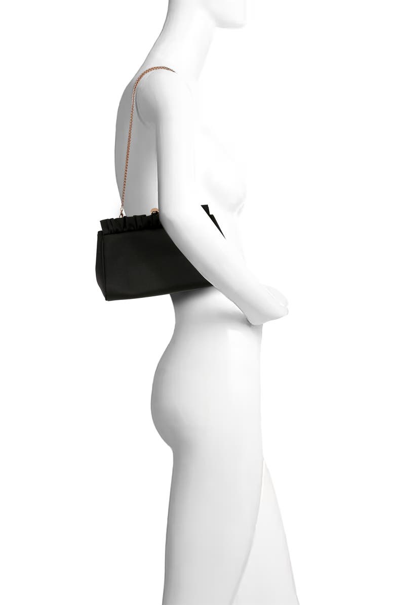 Jewel Badgley Mischka Olivia Satin Ruffle Top Pouch Clutch, Alternate, color,