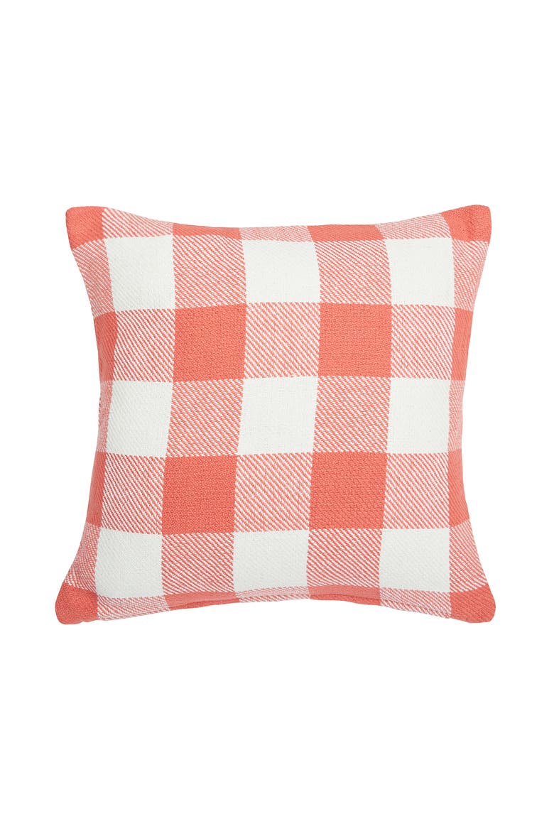 Franklin Coral Woven Accent Throw Pillow, 18" x 18", Main, color, Pink