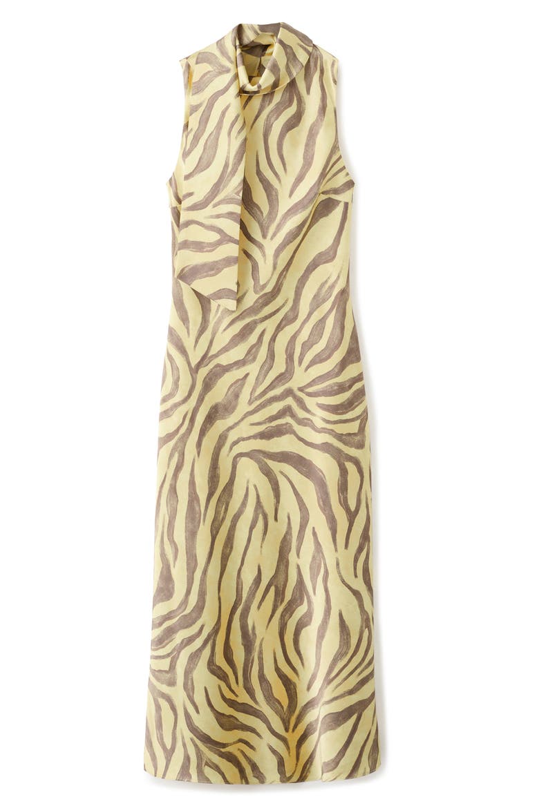 Scarf Detail Zebra Stripe Dress, Main, color, YELLOW