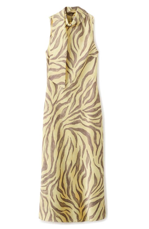 Scarf Detail Zebra Stripe Dress